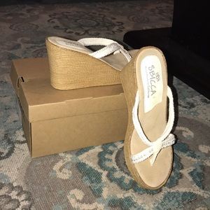 New Sbicca White and Tan Wedges